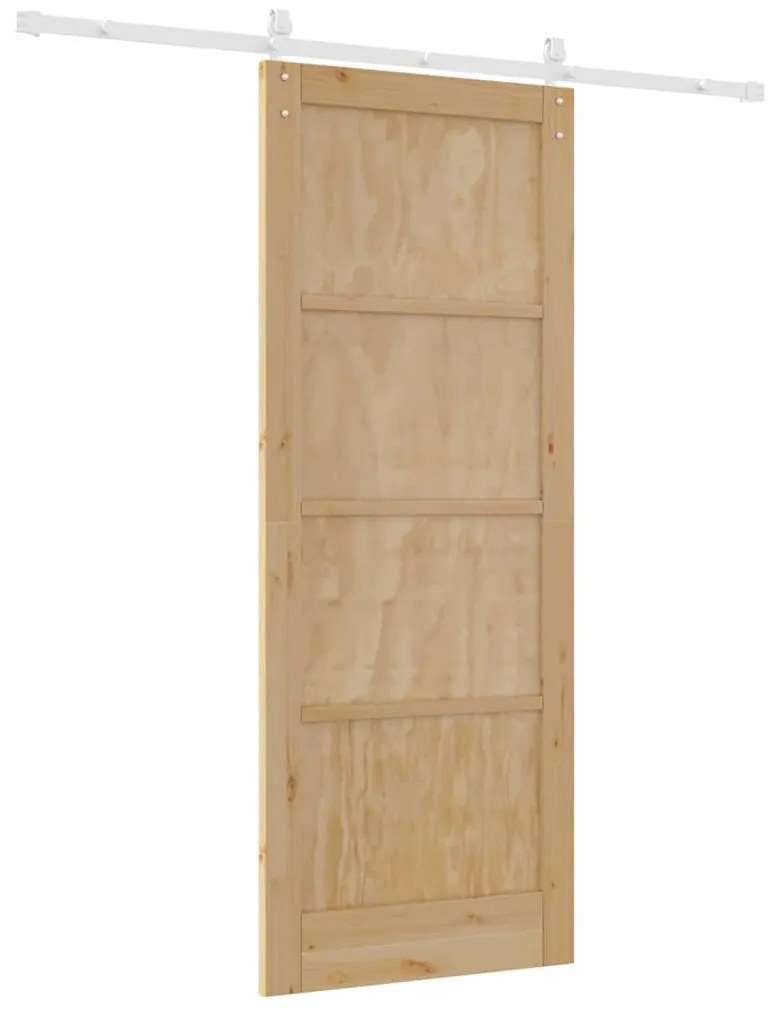 vidaXL Συρόμενη Πόρτα Καφέ 83 x 211 εκ. Στερεά ξυλεία πεύκου