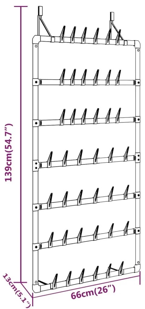 vidaXL Κρεμαστή Ραφιέρα Παπουτσιών Ασημί 66 x 13 x 139 εκ.