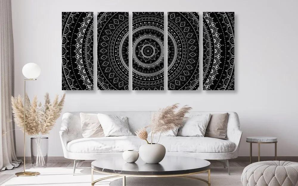 Εικόνα 5 τμημάτων Mandala με μοτίβο ήλιου σε ασπρόμαυρο - 100x50