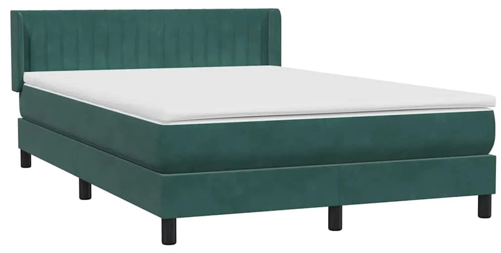 vidaXL Κρεβάτι Boxspring με Στρώμα Σκούρο Πράσινο 140x210εκ. Βελούδινο