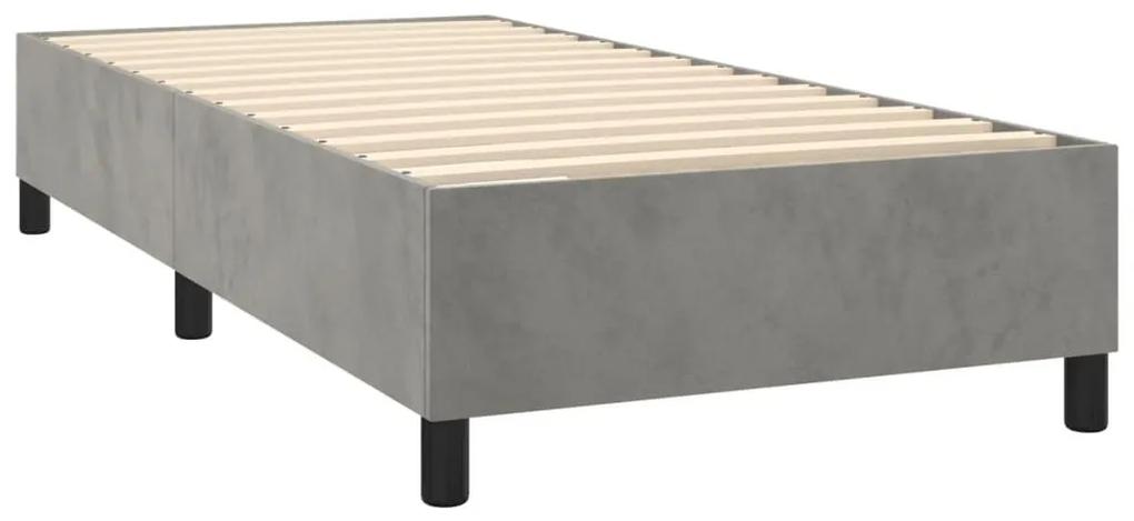 Κρεβάτι Boxspring με Στρώμα Ανοιχτό Γκρι 90x190 εκ. Βελούδινο - Γκρι