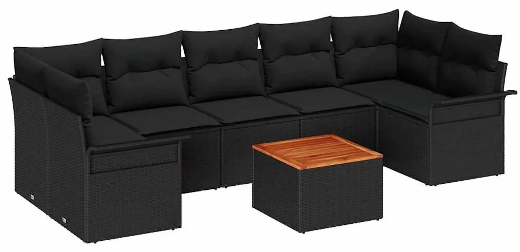 vidaXL Σετ Καναπέ Κήπου με μαξιλάρι 8 pcs Μαύρο συνθετικό ρατάν