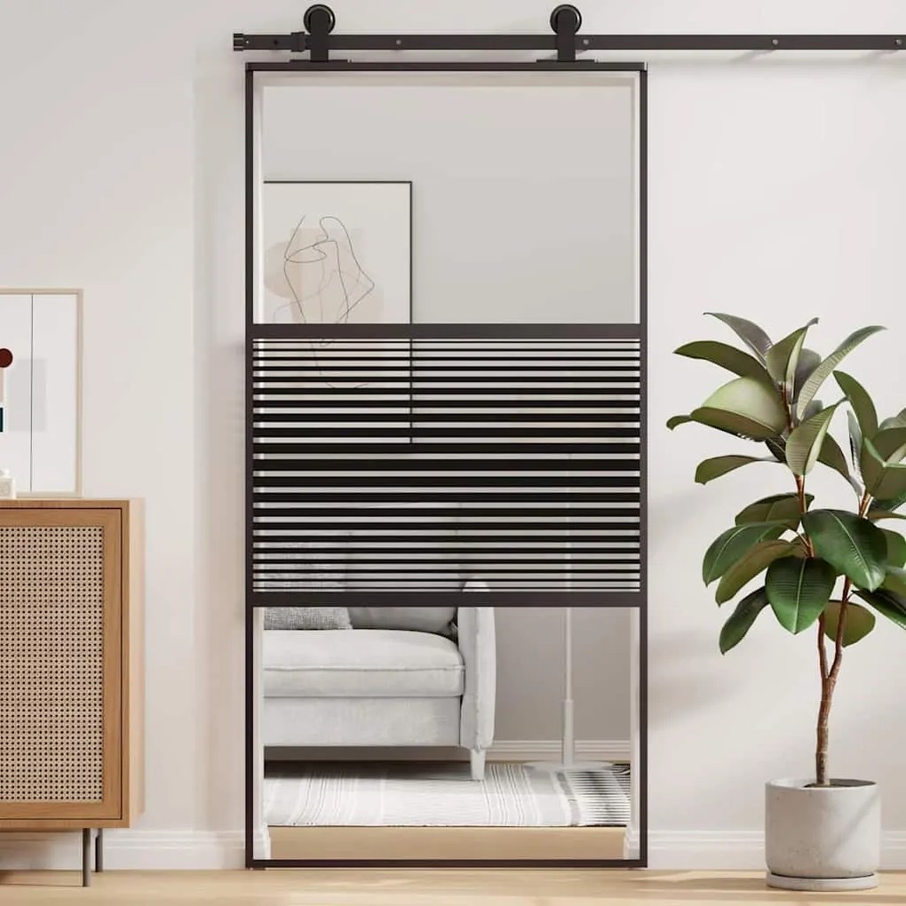 vidaXL Συρόμενη Πόρτα Μαύρο 102.5 x 205 cm Tempered γυαλί, Αλουμίνιο
