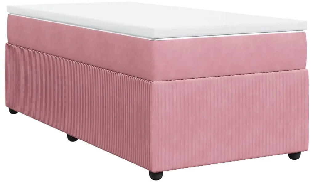 vidaXL Κρεβάτι Boxspring με Στρώμα Ροζ 90x200 εκ. Βελούδινο