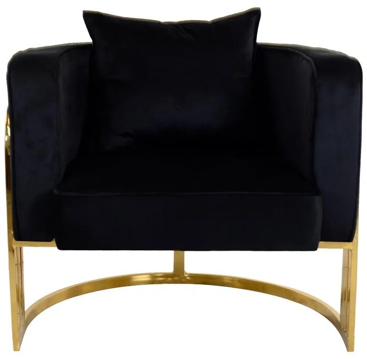 Πολυθρόνα Roblu χρυσό μέταλλο και βελούδο ύφασμα σε μαύρη απόχρωση 72x77.4x70εκ 72x77.4x70 εκ.