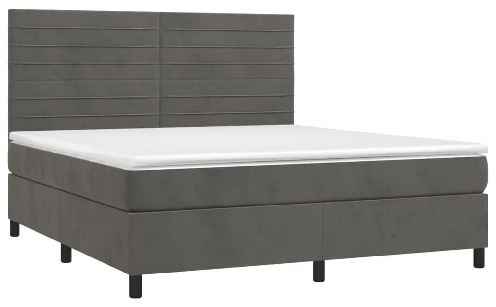 Κρεβάτι Boxspring με Στρώμα Σκούρο Γκρι 180x200 εκ. Βελούδινο - Γκρι