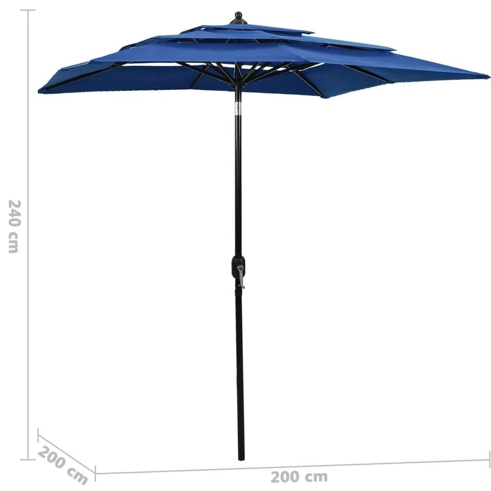Ομπρέλα 3 Επιπέδων Αζούρ Μπλε 2 x 2 μ. με Ιστό Αλουμινίου - Μπλε