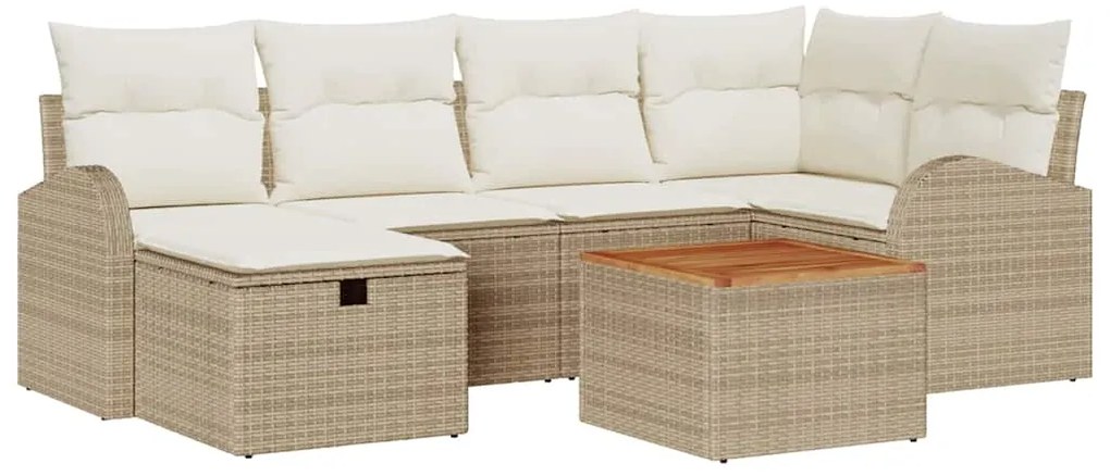 vidaXL Σετ Καναπέ Κήπου με μαξιλάρι 7 pcs Μπεζ Πολυ ράταν