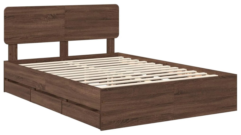 vidaXL Σκελετός Κρεβατιού Καφέ δρυς 150 x 200 cm Μηχανήματος Ξύλο