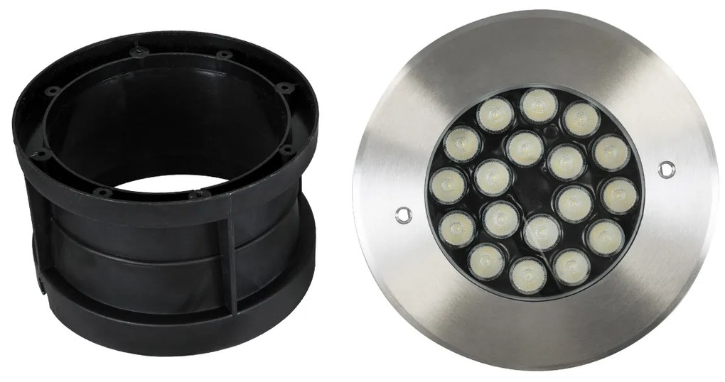 GloboStar® UNDERGROUND-SINA 90573 Χωνευτό Φωτιστικό Σποτ Δαπέδου LED 18W 1530lm 15° DC 24V Αδιάβροχο IP68 Φ20 x Υ11cm RGBW DMX512 - Ανοξείδωτο Ατσάλι - 3 Χρόνια Εγγύηση