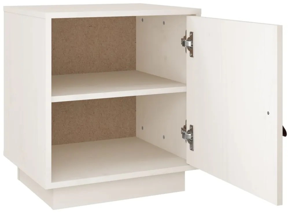 vidaXL Κομοδίνο Λευκό 40 x 34 x 45 εκ. από Μασίφ Ξύλο Πεύκου