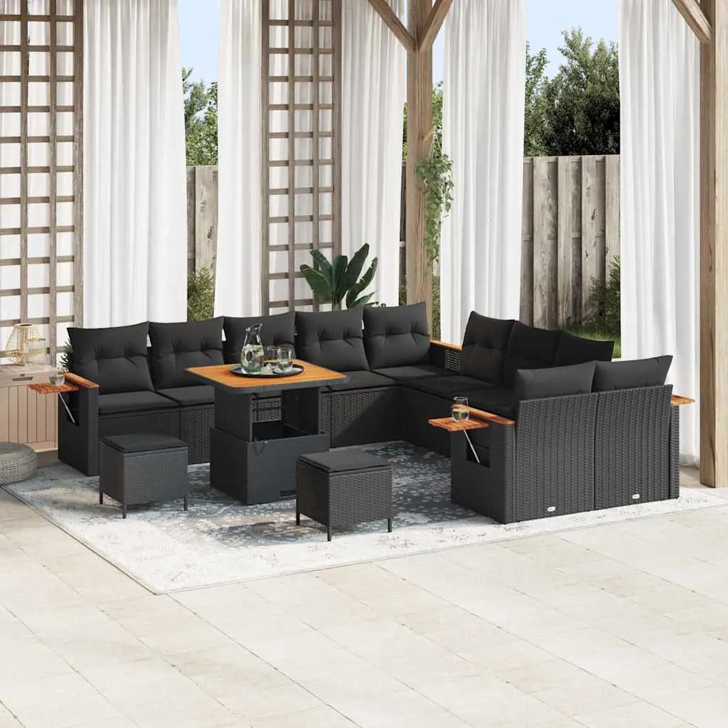 vidaXL Σετ Καναπέ Κήπου με μαξιλάρι 13 pcs Μαύρο 80 x 80 x 71 cm