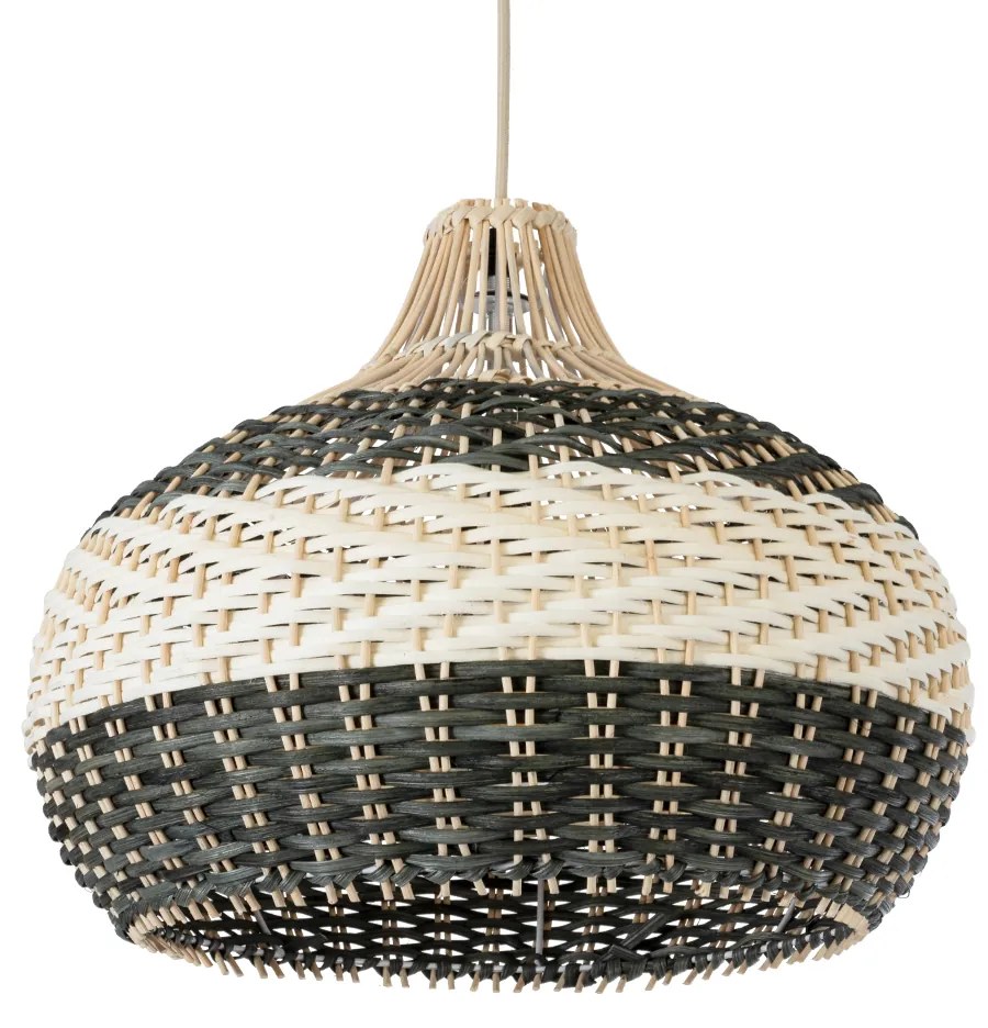 GloboStar® BARBADOS 01946 Boho Κρεμαστό Φωτιστικό Οροφής Μονόφωτο 1 x E27 AC220-240V IP20 - Φ40 x Υ34cm - Μπεζ με Χακί Ξύλινο Μπαμπού Πλέγμα Καμπάνα - 5 Χρόνια Εγγύηση