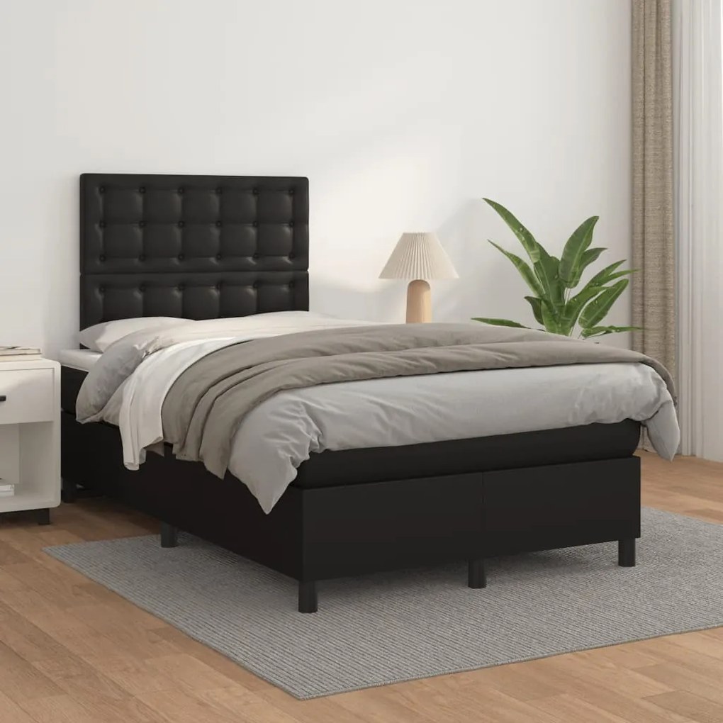 Κρεβάτι Boxspring με Στρώμα Μαύρο 120x190εκ.από Συνθετικό Δέρμα - Μαύρο