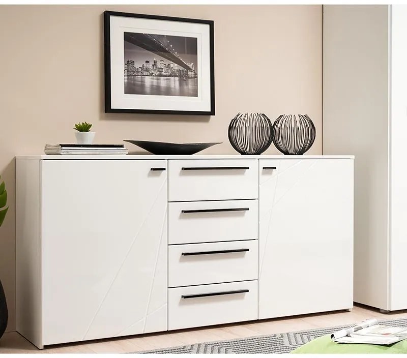 Κομότα - Μπουφές Ksanti 3K4F Λευκή - Λευκή Λάκα 163x40x80.5 εκ. 163x40x80.5 εκ.