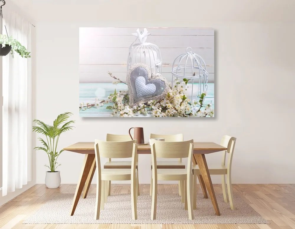 Εικόνα vintage καρδιά και φανάρια - 60x40