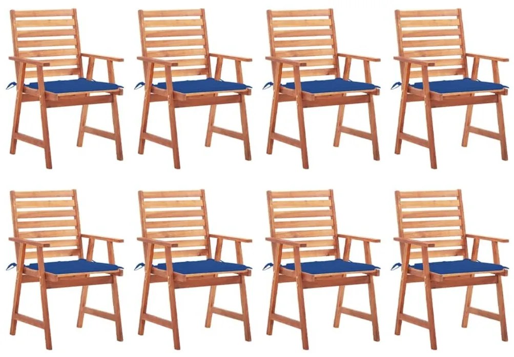 Καρέκλες Τραπεζαρίας Εξ. Χώρου 8 τεμ. Ξύλο Ακακίας με Μαξιλάρια - Μπλε
