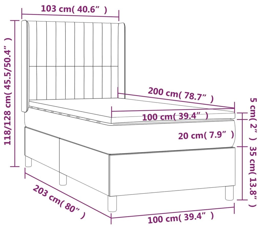 vidaXL Κρεβάτι Boxspring με Στρώμα Κρεμ 100 x 200 εκ. Υφασμάτινο