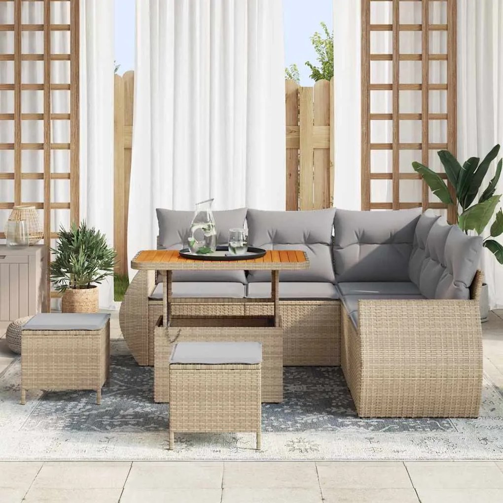 vidaXL Σετ Καναπέ Κήπου 8 pcs Μπεζ συνθετικό ρατάν