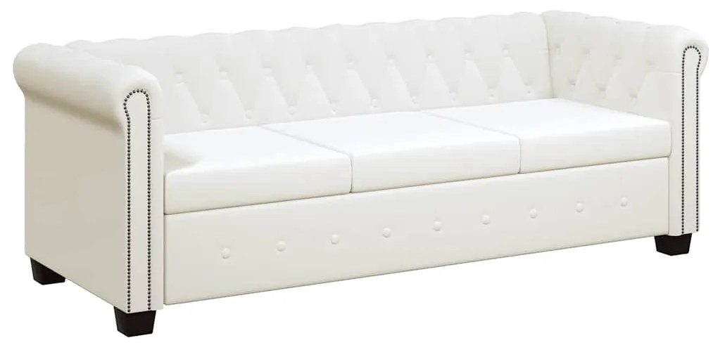 vidaXL Καναπέδες Chesterfield Διθέσιος + Τριθέσιος Λευκό Συνθ. Δέρμα