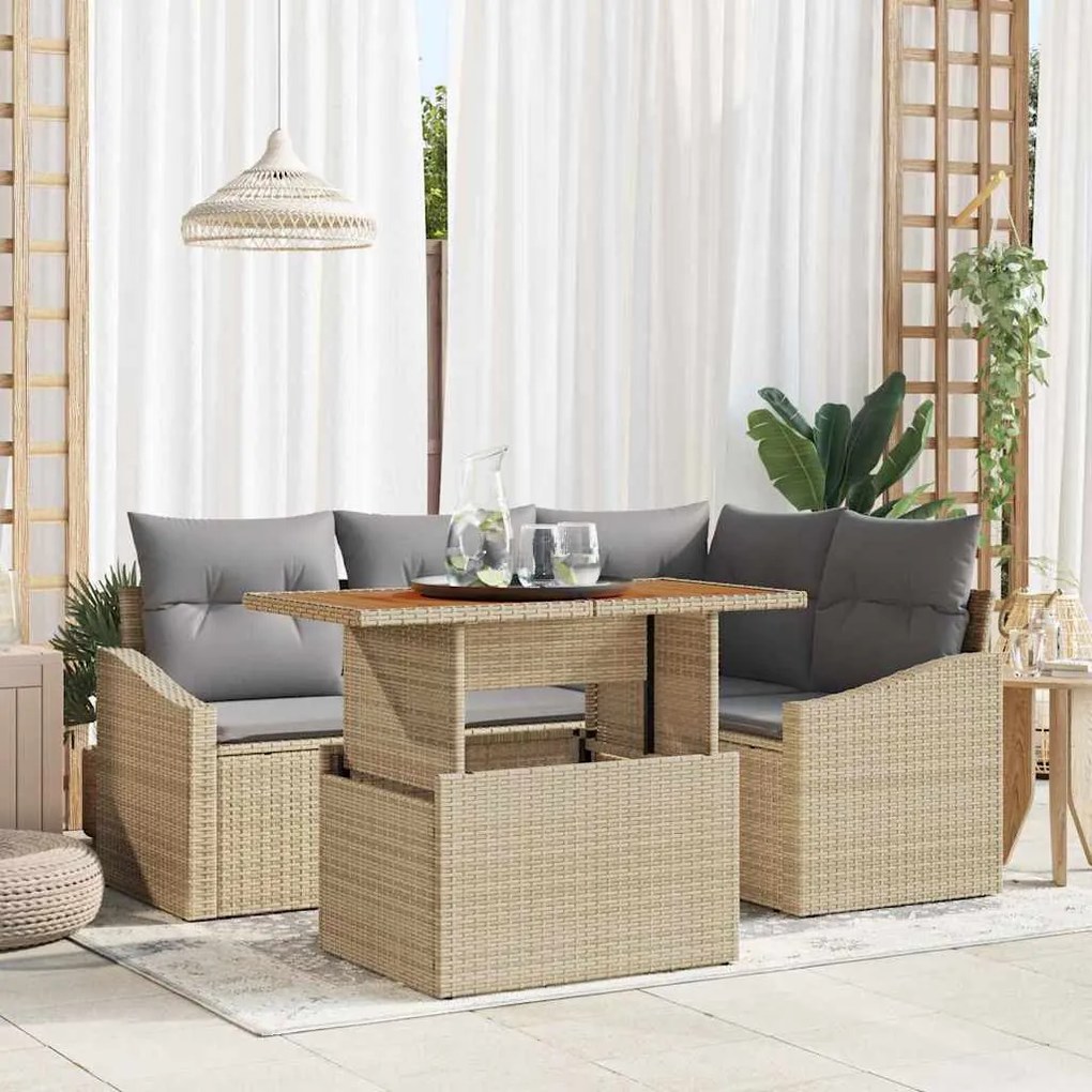 vidaXL Σετ Καναπέ Κήπου με αποθήκευση 5 pcs Μπεζ Πολυ ράταν