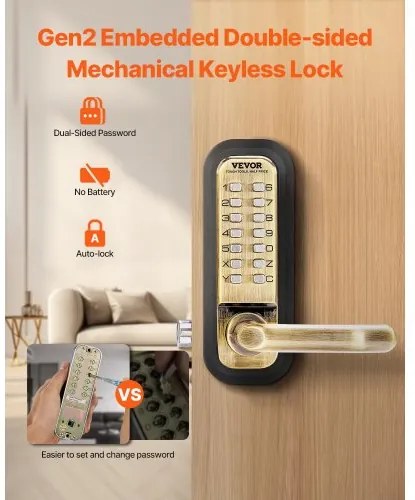 VEVOR Mechanical Keyless Entry Door Lock 14 Key Mechanical Door Lock Waterproof
