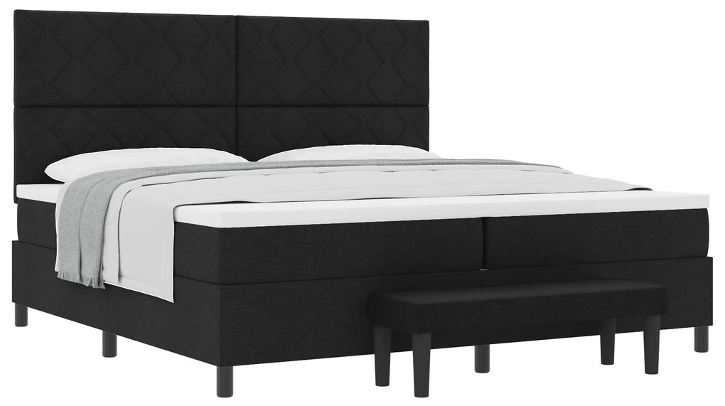vidaXL Box Spring Bed με Στρώμα & Πάγκο Μαύρο 200x200 εκ. Ύφασμα