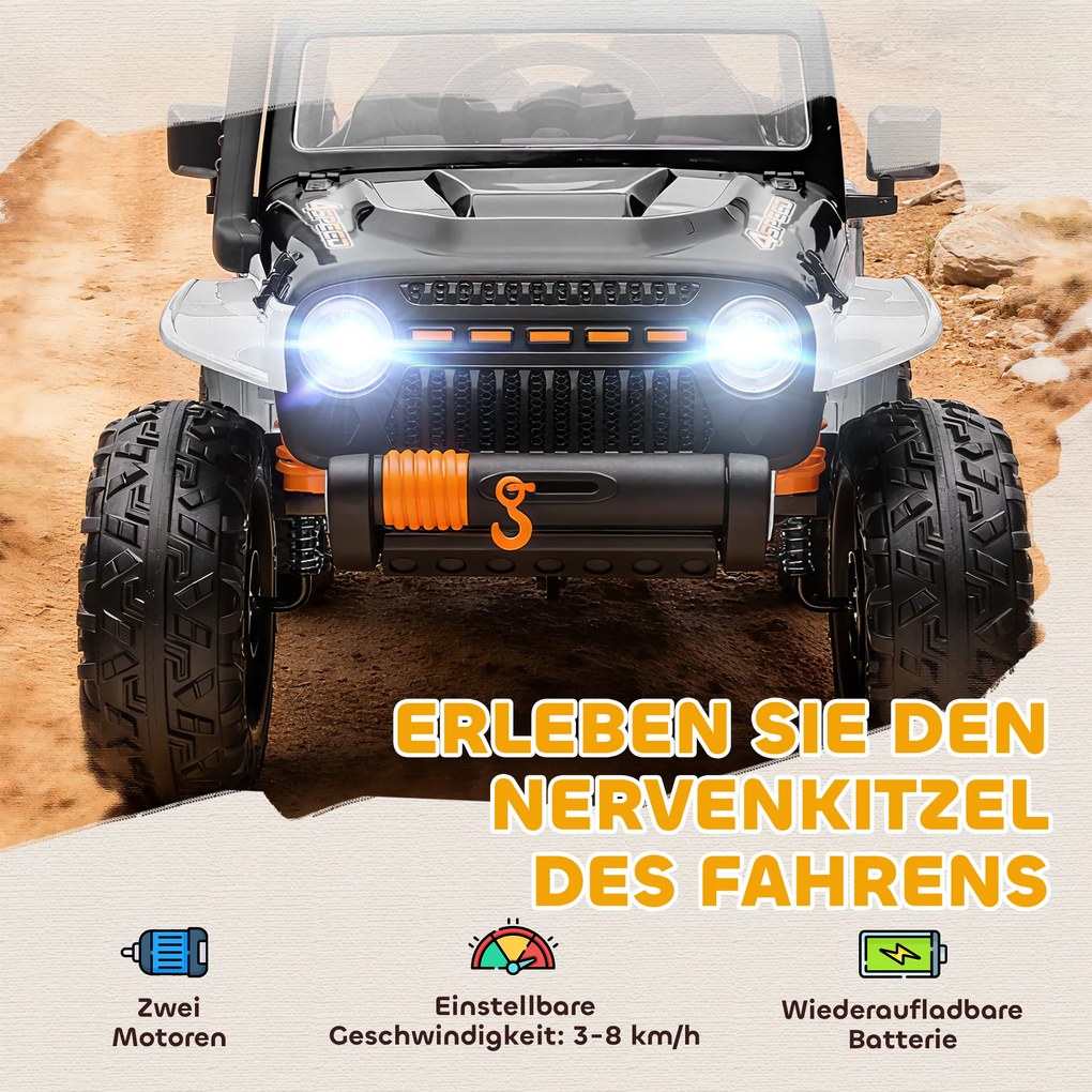 AIYAPLAY Ηλεκτρικό όχημα για παιδιά, μπαταρία 12V, με κάθισμα γονέα-παιδιού, τηλεχειριζόμενο, μουσική, κόρνα, φώτα LED, 3-8 ετών, Λευκό