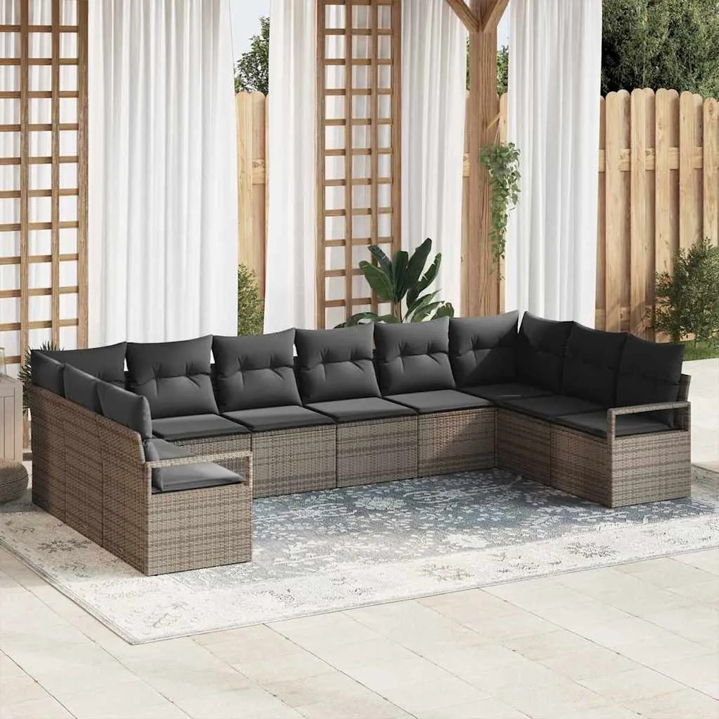 vidaXL Σετ Καναπέ Κήπου 10 pcs Γκρι Πολυ rattan, βαμμένο ατσάλι