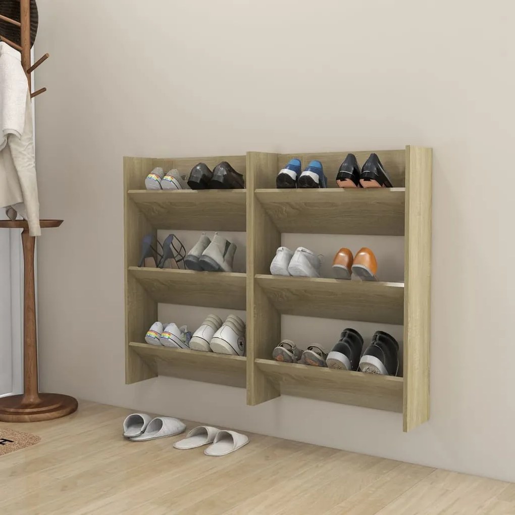 vidaXL Παπουτσοθήκες Τοίχου 2 τεμ. Sonoma Δρυς 60x18x90εκ. Μοριοσανίδα