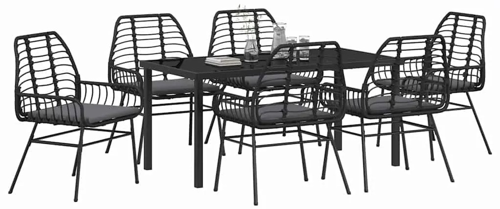 vidaXL Σέτ φαγητού για κήπο 7 pcs Μαύρο συνθετικό ρατάν
