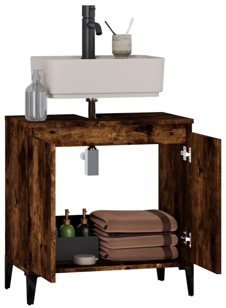 vidaXL Ντουλάπι Νιπτήρα Καπνιστή Δρυς 58x33x60 εκ. Επεξεργ. Ξύλο