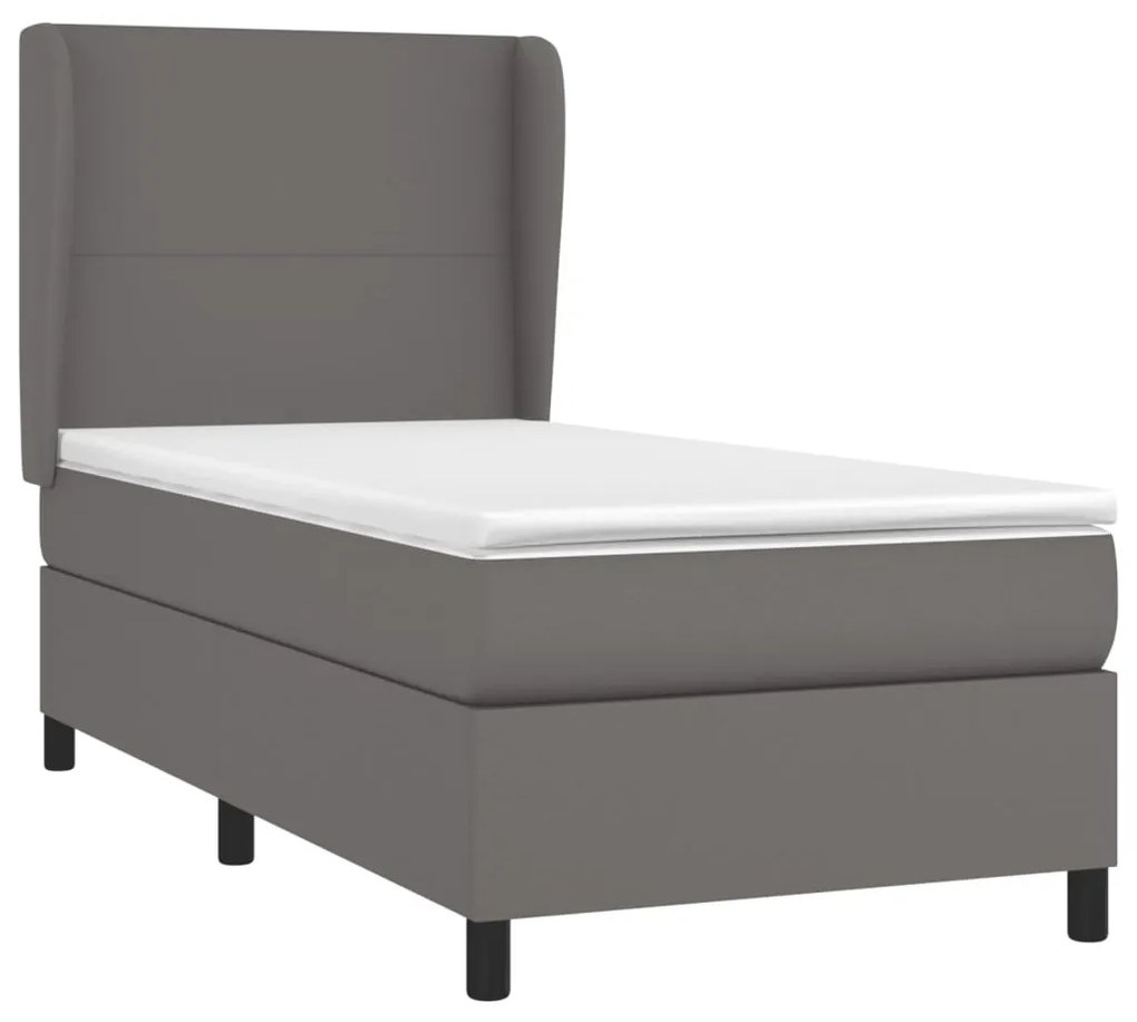 vidaXL Κρεβάτι Boxspring με Στρώμα Γκρι 100x200εκ. από Συνθετικό Δέρμα