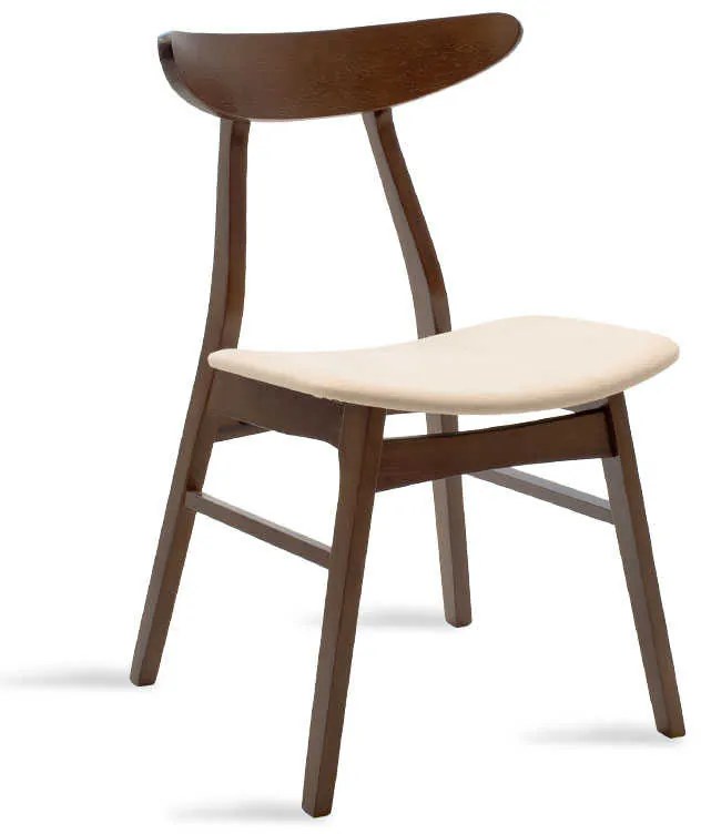 Καρέκλα Orlean pakoworld μασίφ ξύλο rubber wood χρώμα καρυδί με μπεζ ύφασμα