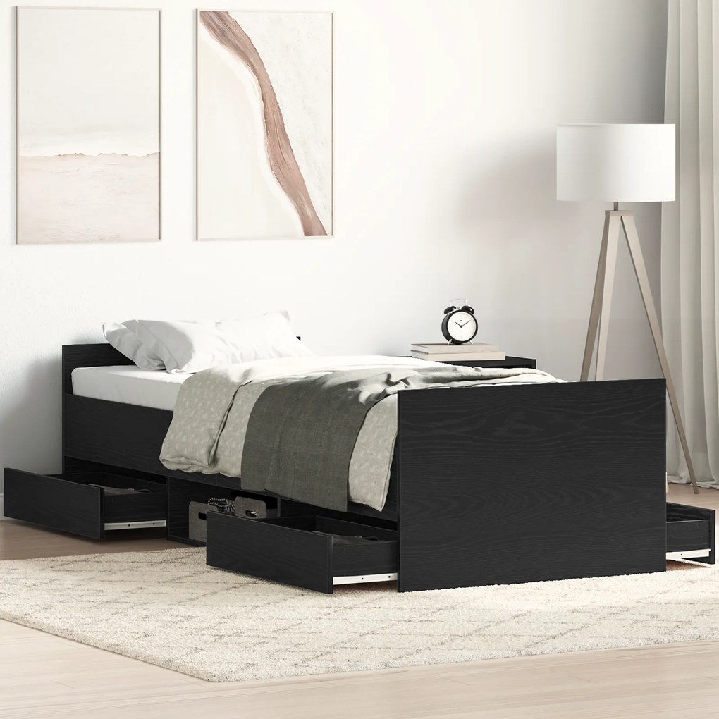 vidaXL Κρεβάτι χωρίς Στρώμα Μαύρη Δρυς 75x190 εκ Επεξεργασμένο Ξύλο