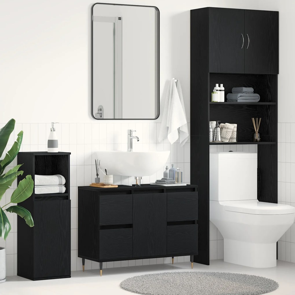vidaXL Νιπτήρας μπάνιου Μαύρη Δρυς 80x33x60 εκ Επεξεργασμένο ξύλο