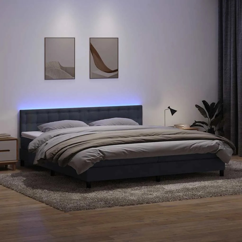 vidaXL Κρεβάτι Boxspring με Στρώμα &amp; LED Σκούρο Γκρι 180x210 εκ. Βελούδινο