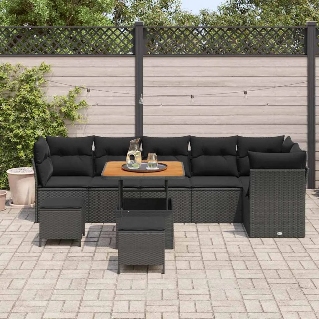vidaXL Σετ Καναπέ Κήπου 9 pcs Μαύρο συνθετικό ρατάν