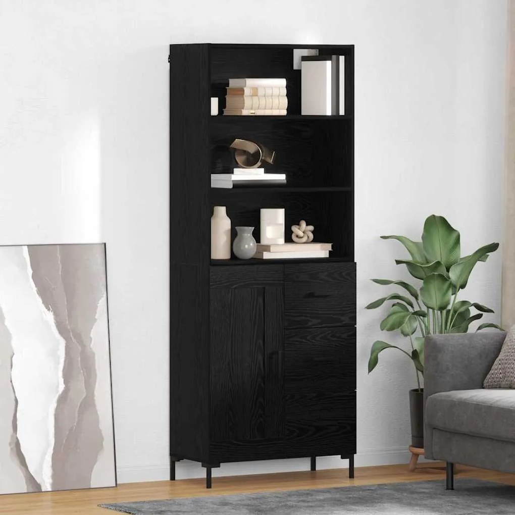 Highboard Μαύρη Οξυά 69,5 x 34 x 180 εκ. Επεξεργασμένο ξύλο