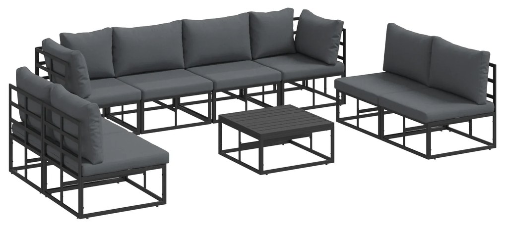 vidaXL Σετ Καναπέ Κήπου 9 pcs Μαύρο 70 x 70 x 32 εκ Αλουμίνιο