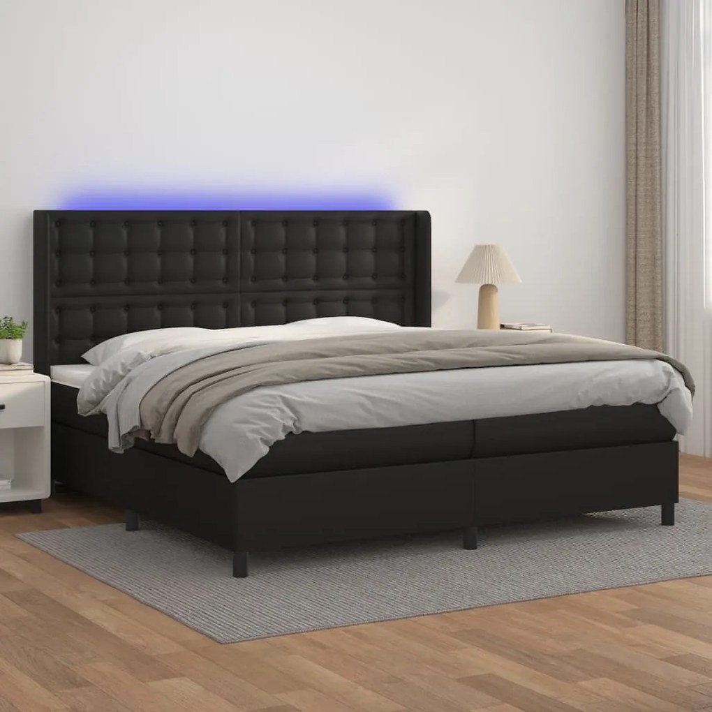 vidaXL Κρεβάτι Boxspring με Στρώμα & LED Μαύρο 200x200 εκ. Συνθ. Δέρμα