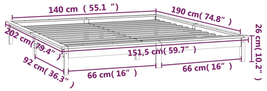 Πλαίσιο Κρεβατιού με LED Λευκό 140 x 190 εκ. από Μασίφ Ξύλο - Λευκό