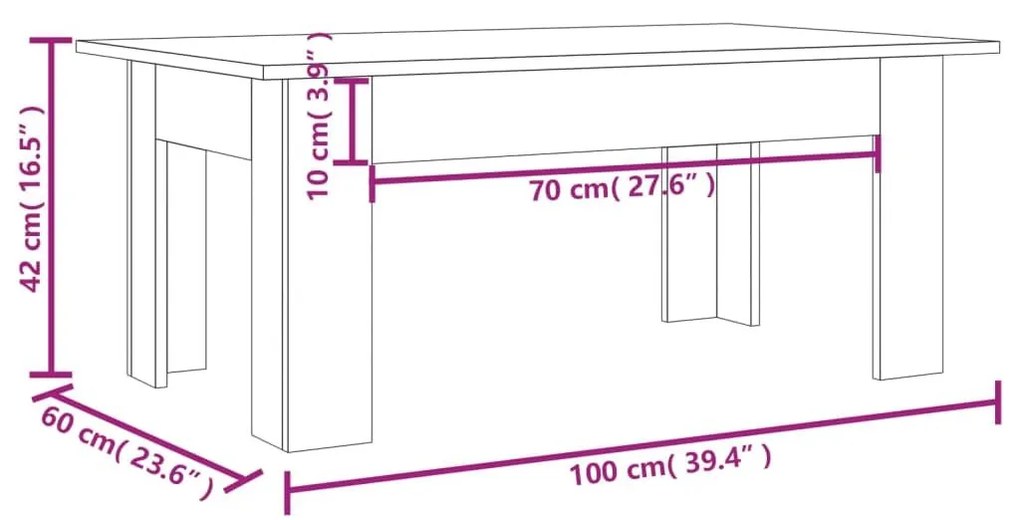 Τραπεζάκι Σαλονιού Γκρι Sonoma 100x60x42 εκ. Επεξεργασμένο Ξύλο - Γκρι