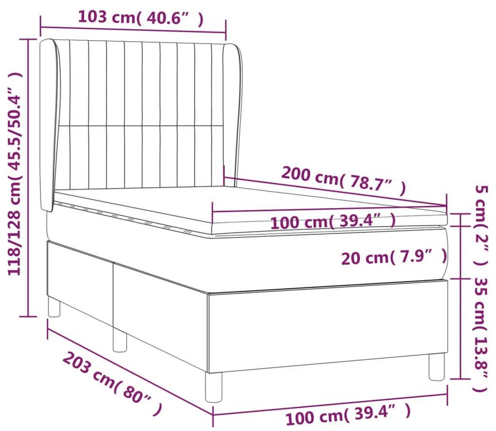 Κρεβάτι Boxspring με Στρώμα Κρεμ 100 x 200 εκ. Υφασμάτινο - Κρεμ