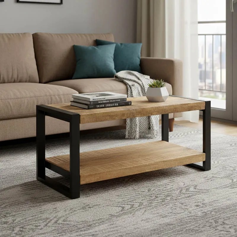 Τραπέζι σαλονιού Miles pakoworld μασίφ ξύλο mango φυσικό-μαύρο 100x45x45.5εκ