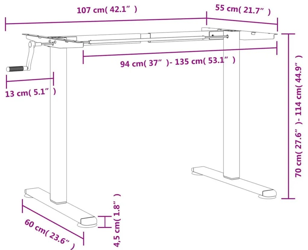 Σκελετός Όρθιου Γραφείου Λευκός (94-135)x60x(70-114) εκ. Ατσάλι - Λευκό