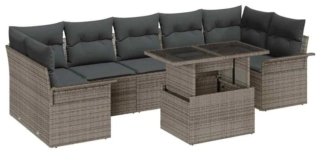 vidaXL Σετ Καναπέ Κήπου με μαξιλάρι 8 pcs Γκρι Πολυ ράταν