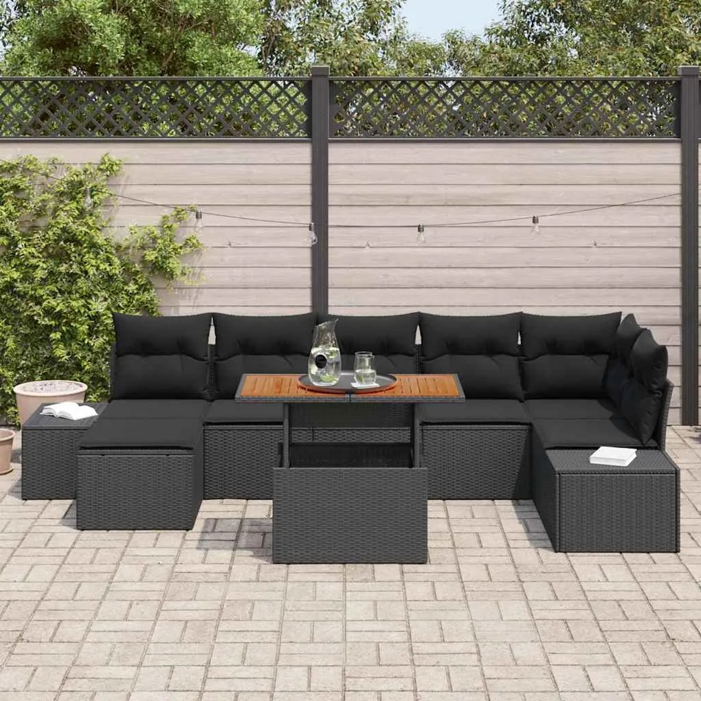 vidaXL Σετ Καναπέ Κήπου με μαξιλάρι 8 pcs Μαύρο, Καφέ