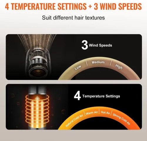 VEVOR Hair Dryer Brush 4-in-1 Professional Multi Hair Styler for Drying Curling
