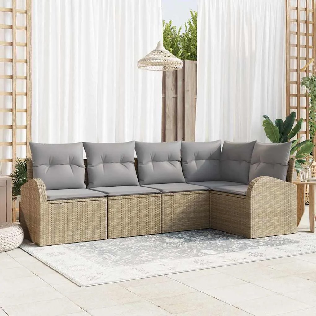 vidaXL Σετ Καναπέ Κήπου 5 pcs Μπεζ, ανοιχτό γκρι Πολυ ράταν